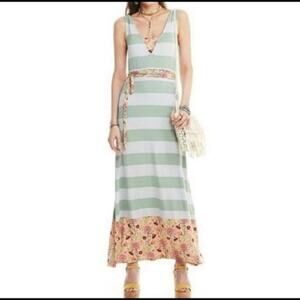 Matilda Jane Dress Seaside Stripe Floral Maxi Size XS Green Orange Breezy Fun